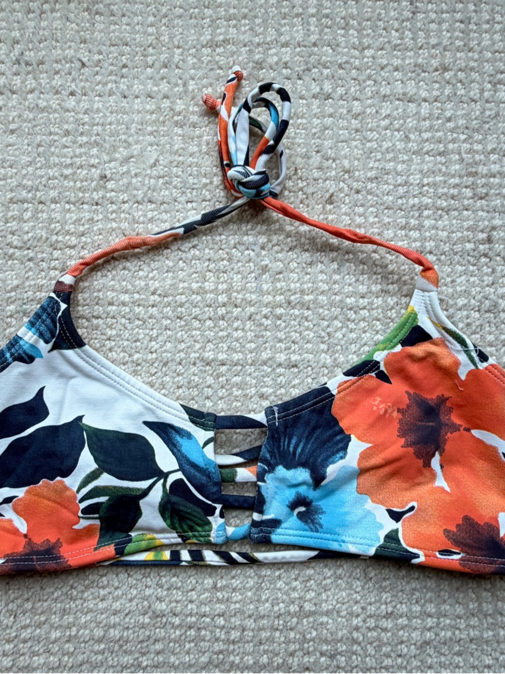 Midori Bikinis Floral Halter Bikini Top - Orange Blue White